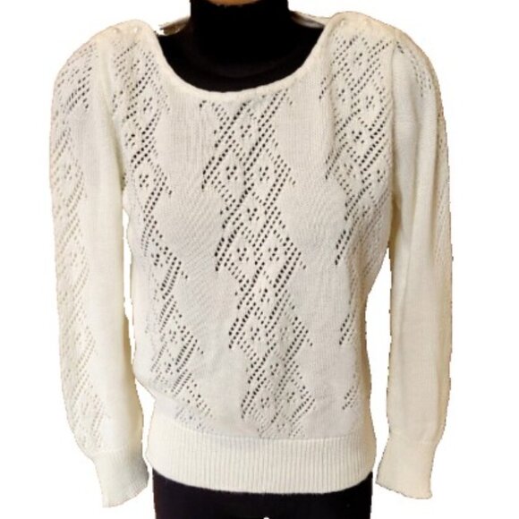 JOLIE NY Vintage Women's Top Size Large Ivory Knit Button Shoulder Long Sleeve - Picture 1 of 9